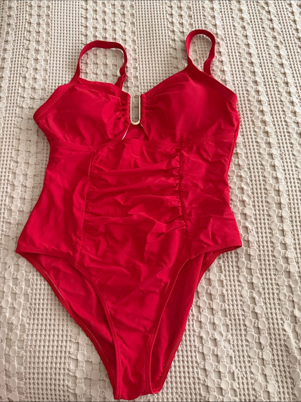 Women's Red One-Piece Swimsuit with V-Notch